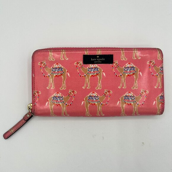 Kate Spade Pink Camel Print Zip-Around Wallet - Picture 1 of 13